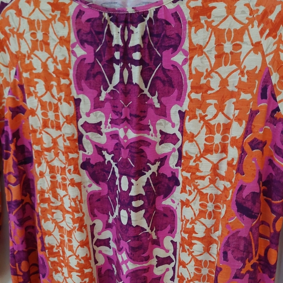 Chico's Mystic Batik Print Flare-Sleeve Top Orange Purple - Size 12 (2) - Picture 5 of 12